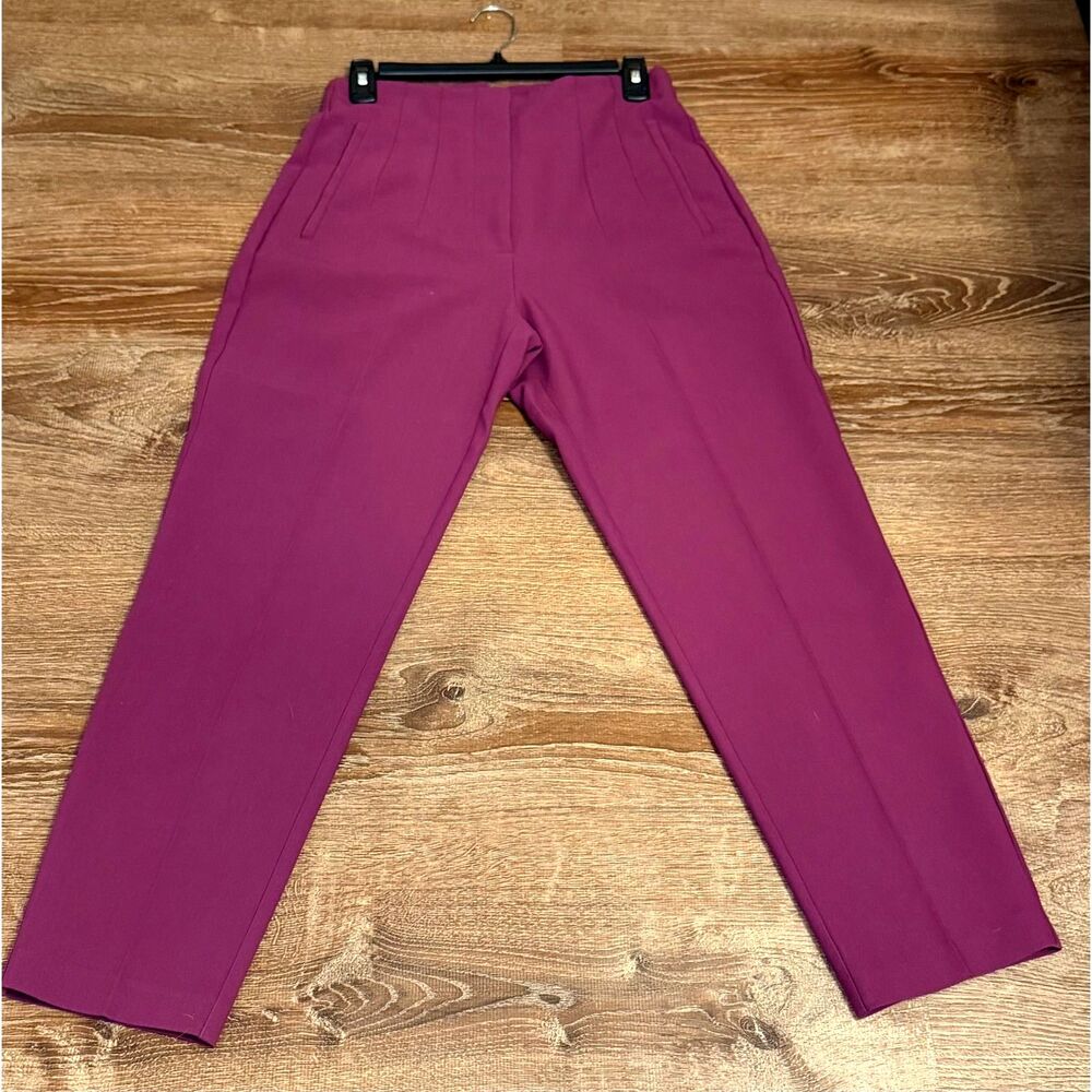 Zara Women's High Waisted Pleated Trousers - Berry  M